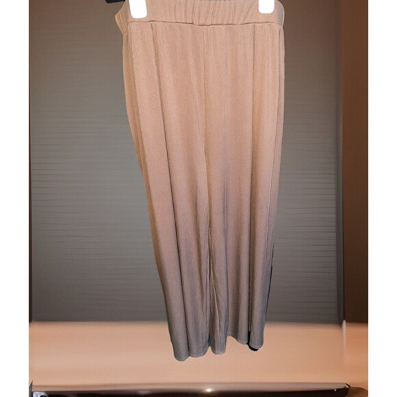 Yozy Womens US Size XXL Tan Rib Knit High Rise Pocketed Cozy Wide Leg Pants New - Picture 1 of 8